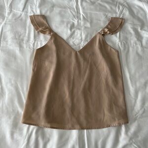 Beige Tank Top With Ruffle Strap Detail